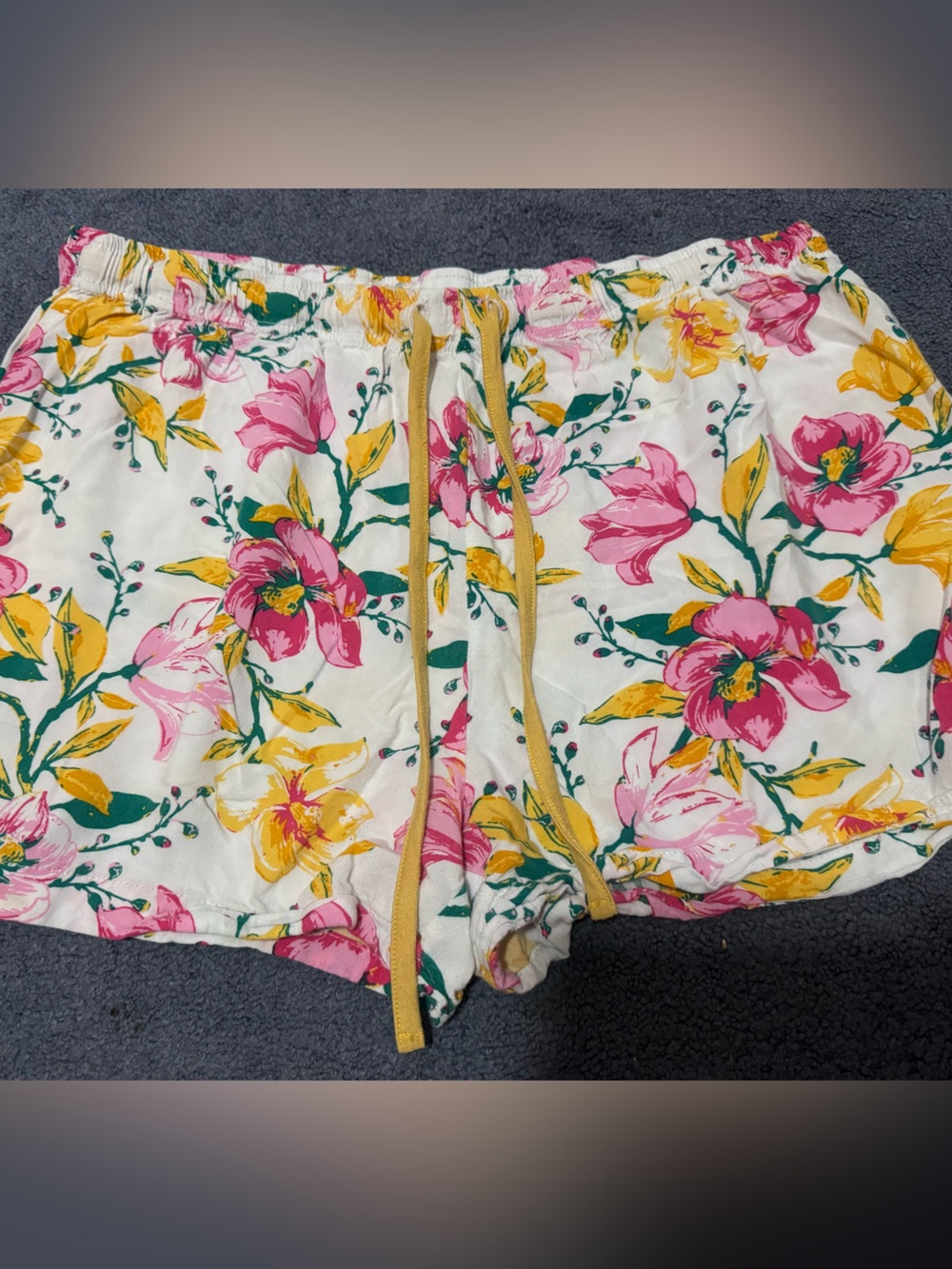 Serra Floral Drawstring Shorts in Pink, Yellow & Green